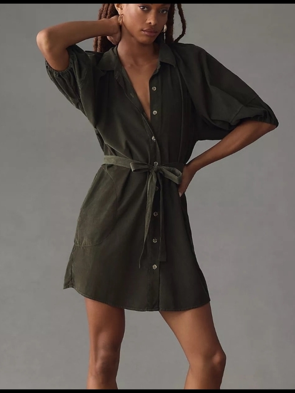 Velvet by Graham & Spencer | Kady Olive Button-Front Shirt Dress